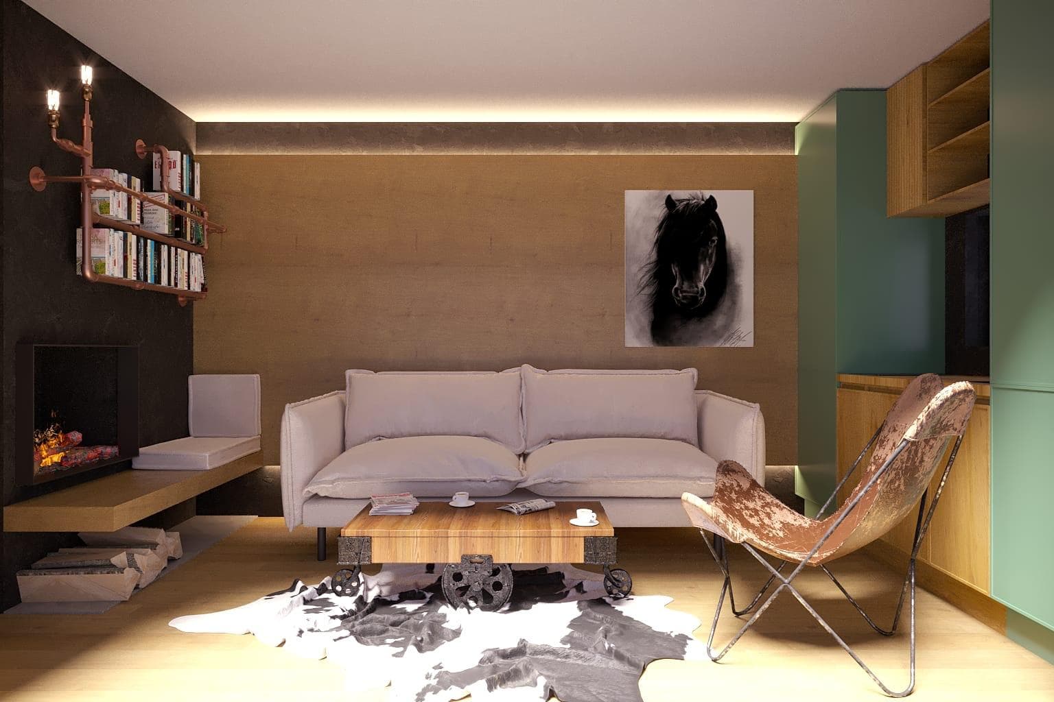 The Nest — concept living cu șemineu și design premium